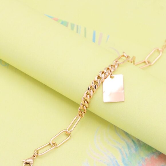 "Chunky Rose Gold Bracelet with Paperclip and Square Tag Charm, XPBL1078 - Picture 8 of 12